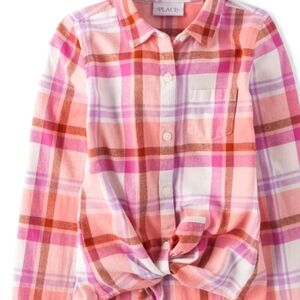 Place Girls Plaid Flannel Button Up Shirt - Peac